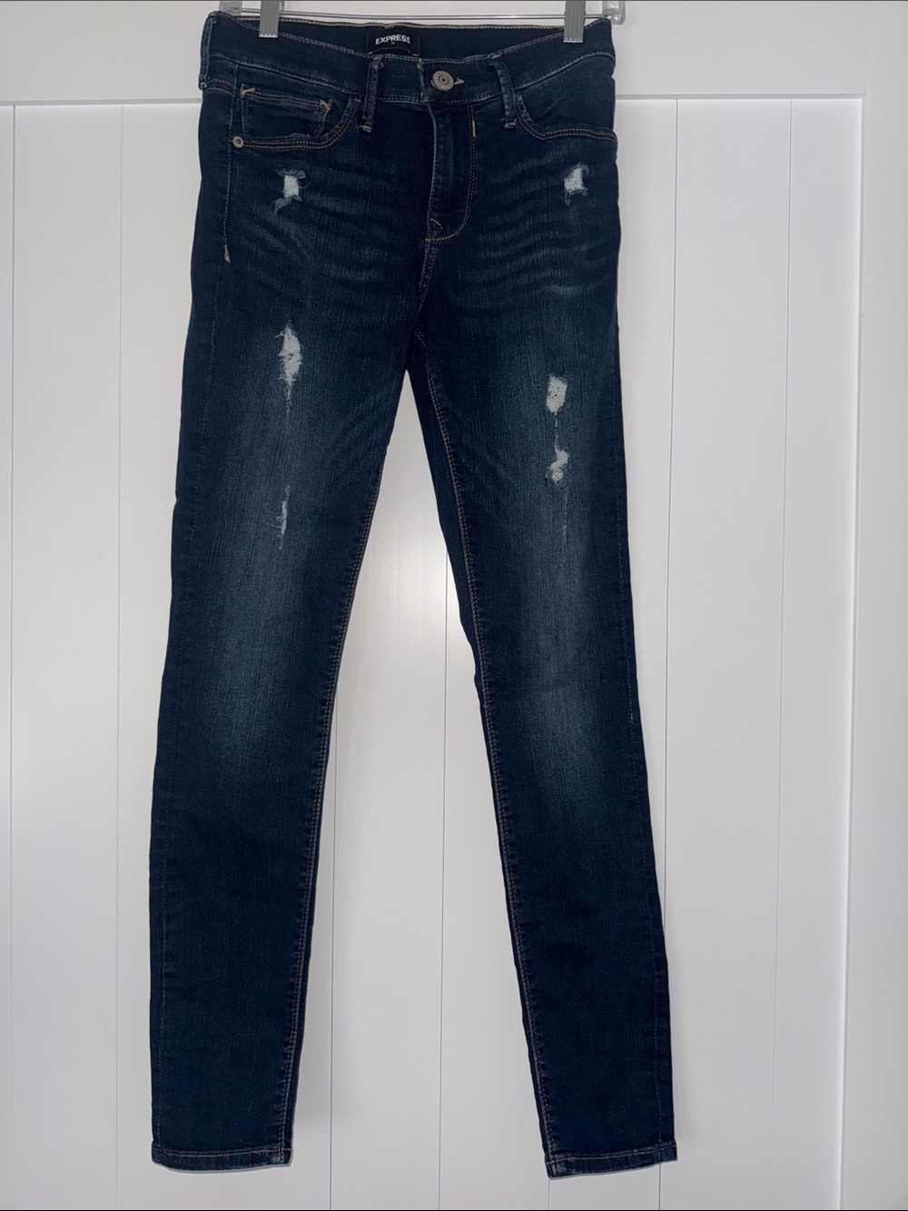 Express Black Skinny Jeans with Subtle Distressing